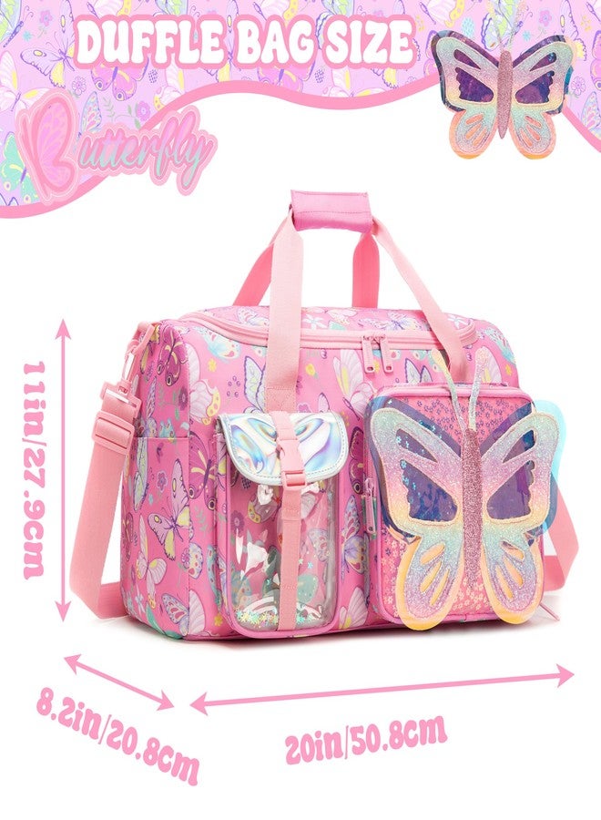 Oruiji Butterfly Kids Duffle Bag Girls Ballet Dance Bag Overnight Travel Bags for Girls Gymnastics Sports Bags for Kids with Shoe Compartment - Image 2